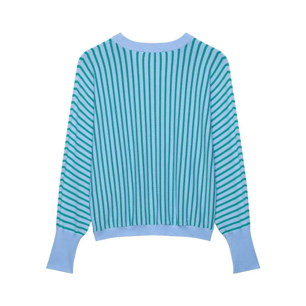 ZARA Fashionable Striped Round Neck Knit Sweater